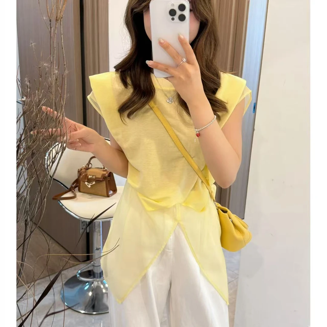 【小敏专属】  无袖薄款拼接蕾丝衬衫  H0226