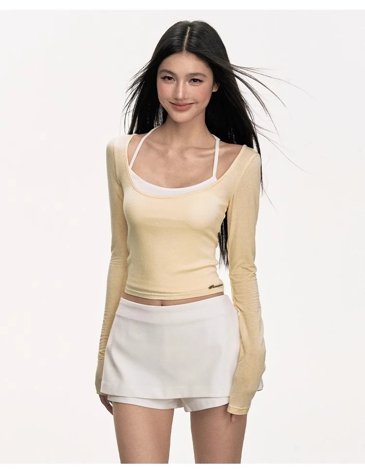 anna aneae防晒衫女春季设计感小众白色修身长袖t恤针织小罩衫潮