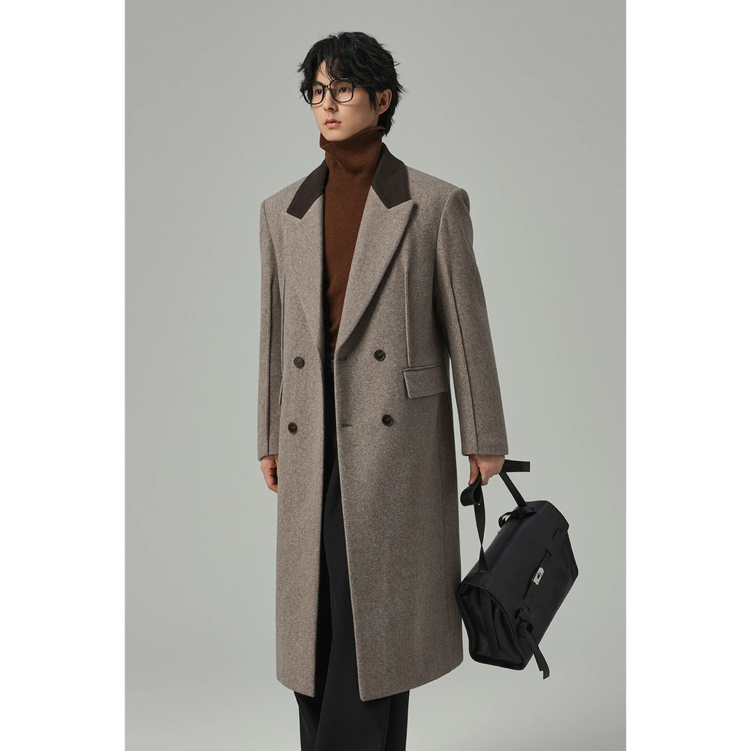 【撞色财阀风】秋冬夹棉加厚氛围感男士长款毛呢大衣百搭外套潮流72