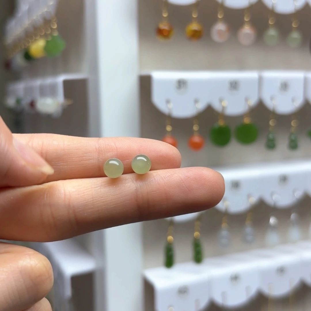 和田玉银S925镶嵌耳饰