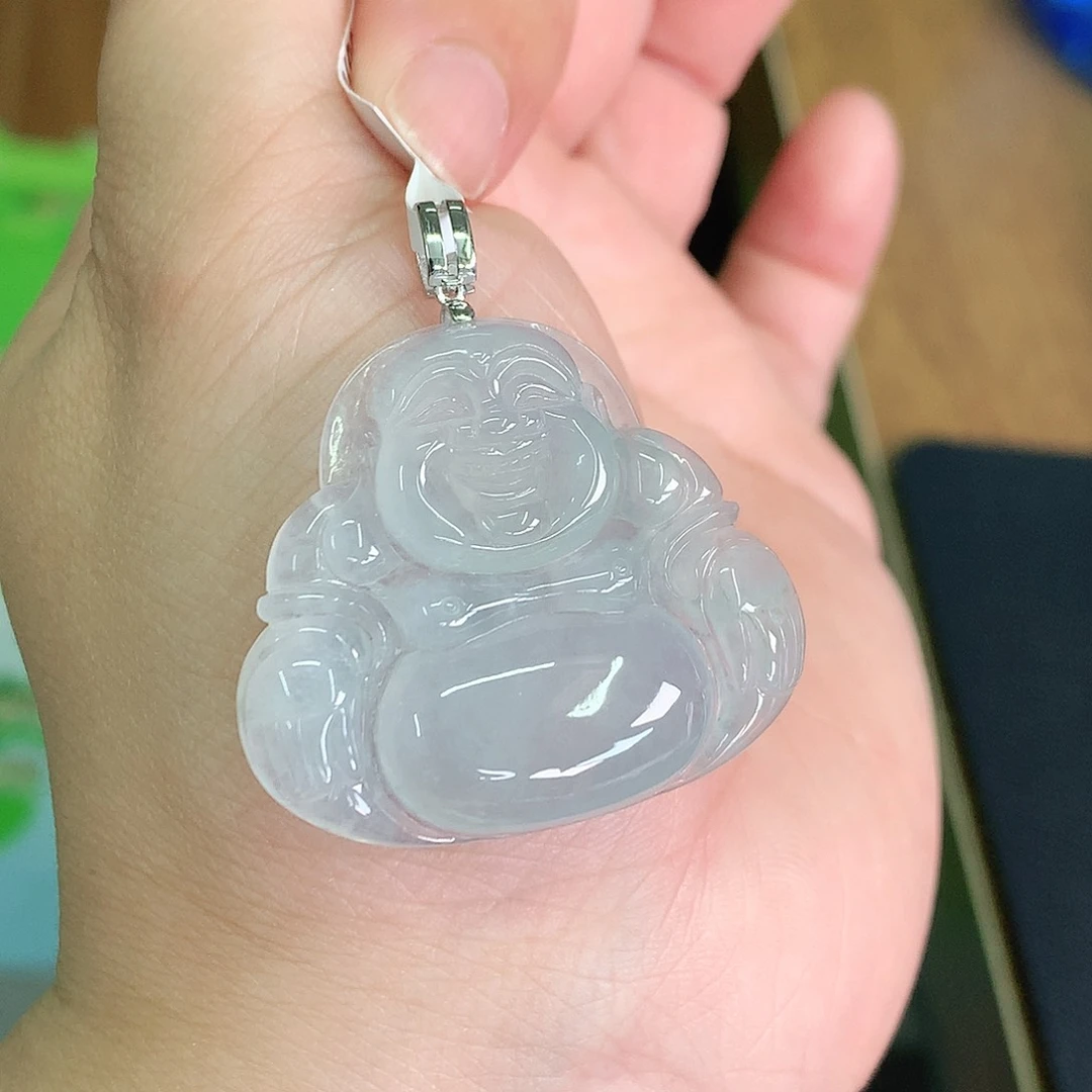 翡翠颈饰18K金镶嵌冰胶大佛公32.8*36.8*6