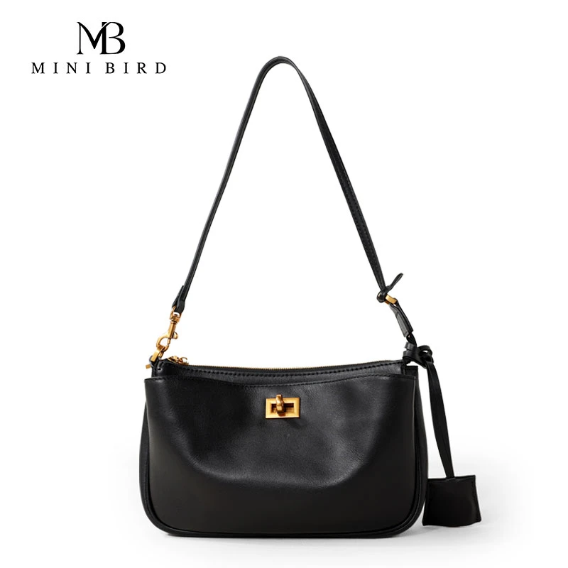 2025新款头层牛皮凯莉包真皮锁扣小方包高级感百搭单肩斜挎法棍包