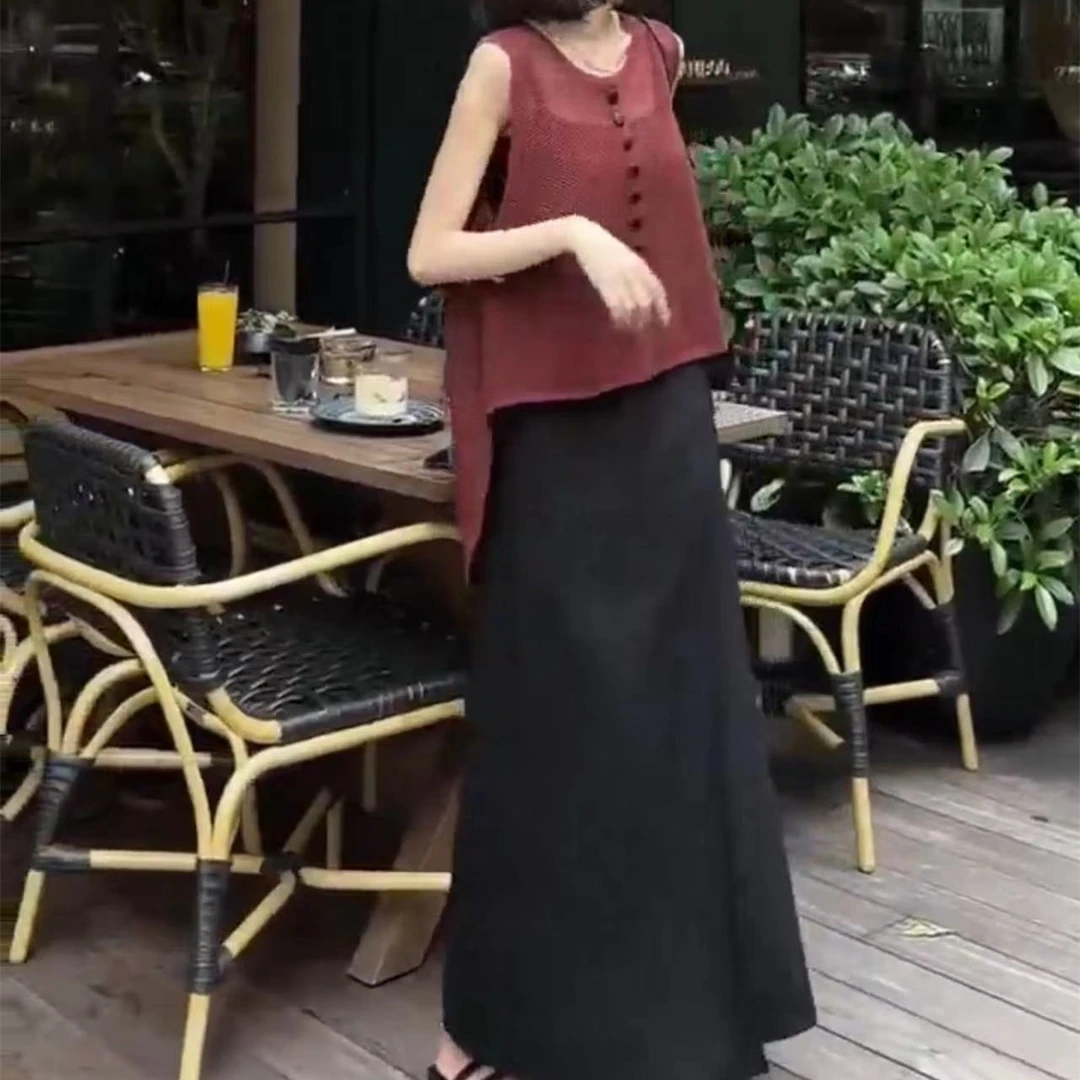 新款不规则镂空无袖上衣时尚半身裙洋气