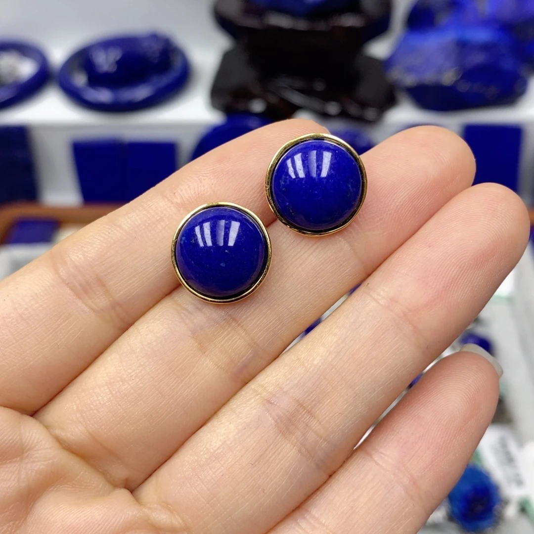 青金石耳饰银S925镀金镶嵌