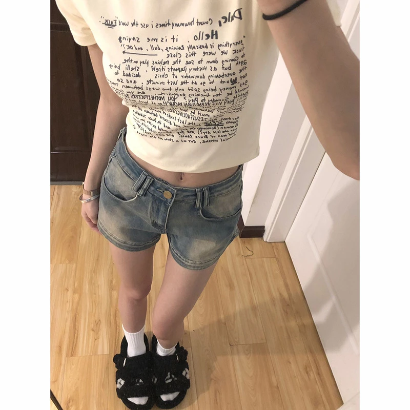 712美式高街牛仔短裤女夏季新款复古设计小众高腰显瘦低腰牛仔裤