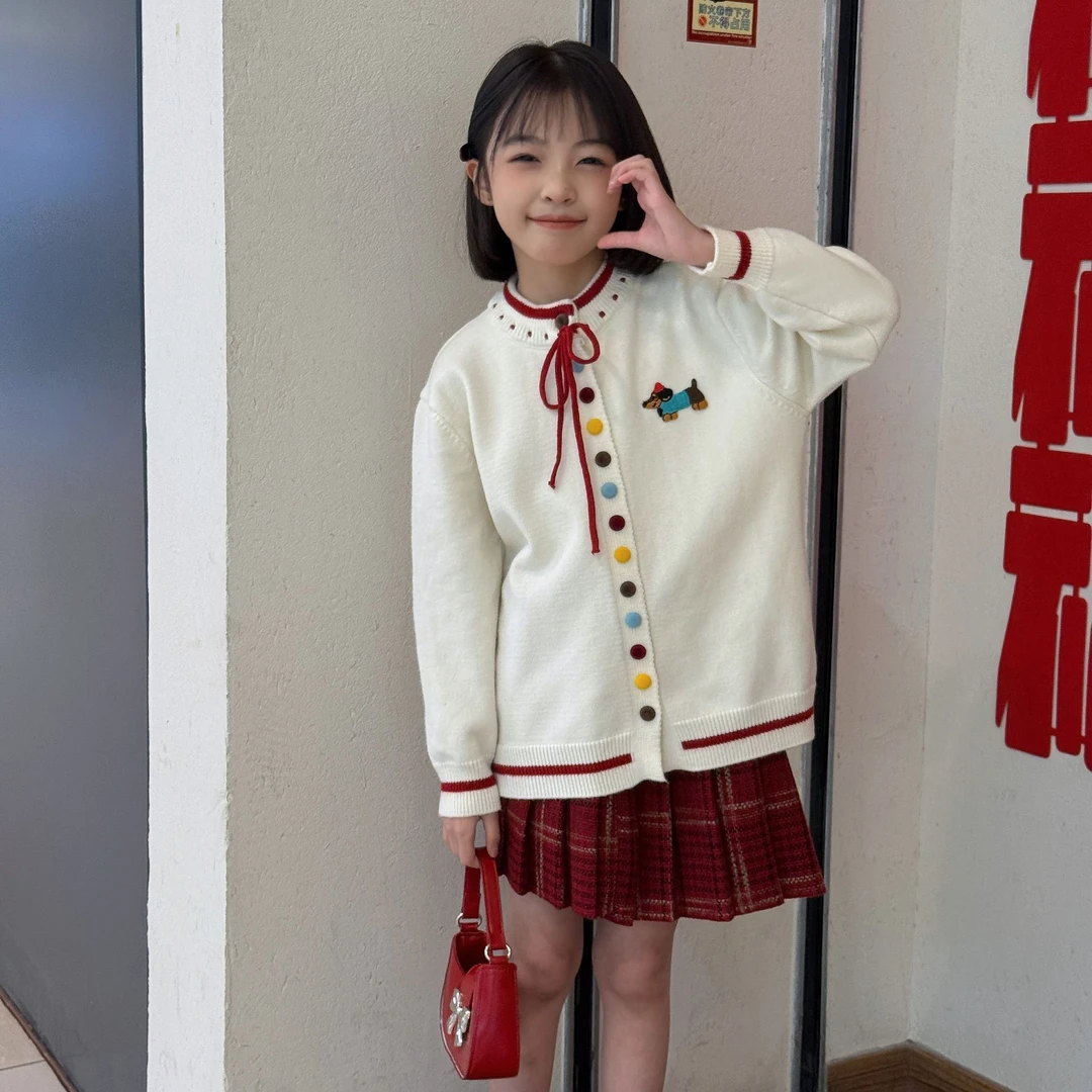 婧【亲子装】女童春季学院风针织衫2025春秋新款儿童洋气小香风开衫