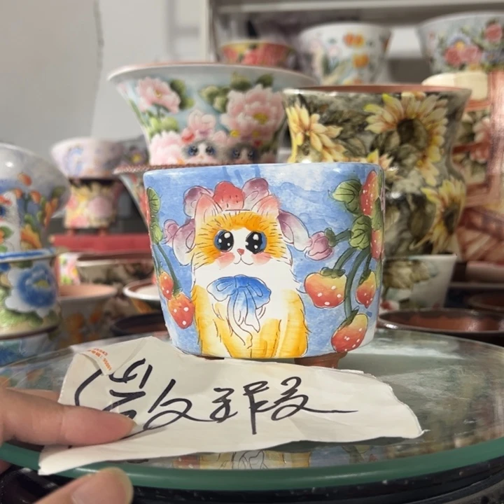 骑***笑景德镇手绘花盆满38包邮偏远地区除外