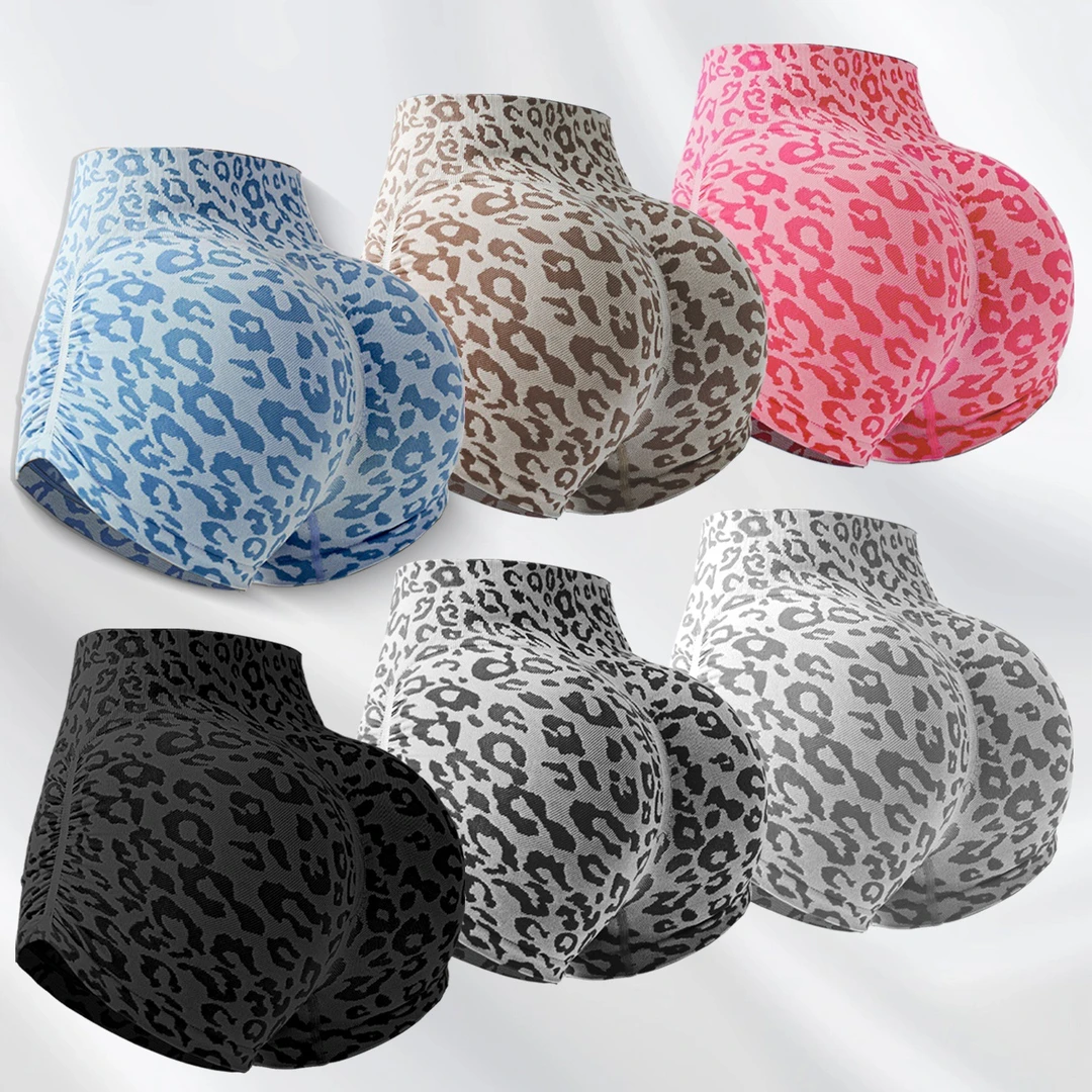 高腰蜜桃臀收腹豹纹瑜伽三分裤女提臀紧身外穿练臀跑步健身短裤