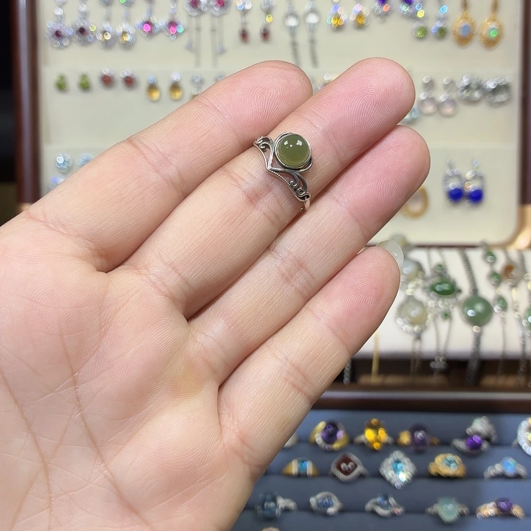 和田玉（糖玉）银S925镶嵌戒指