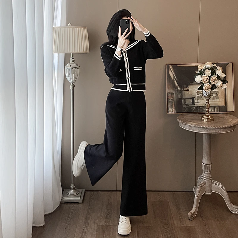 小香风针织套装女春秋2025新款时尚气质休闲运动阔腿裤两件套洋气