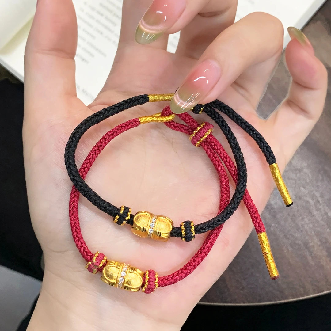 铜合金锆石手链 仿金色镶嵌莲蓬珠手链复古手工编织手绳精致饰品