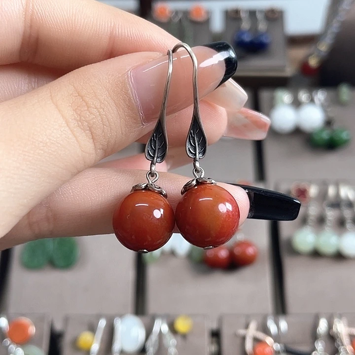 玛瑙/玉髓耳饰银S925镶嵌12左右