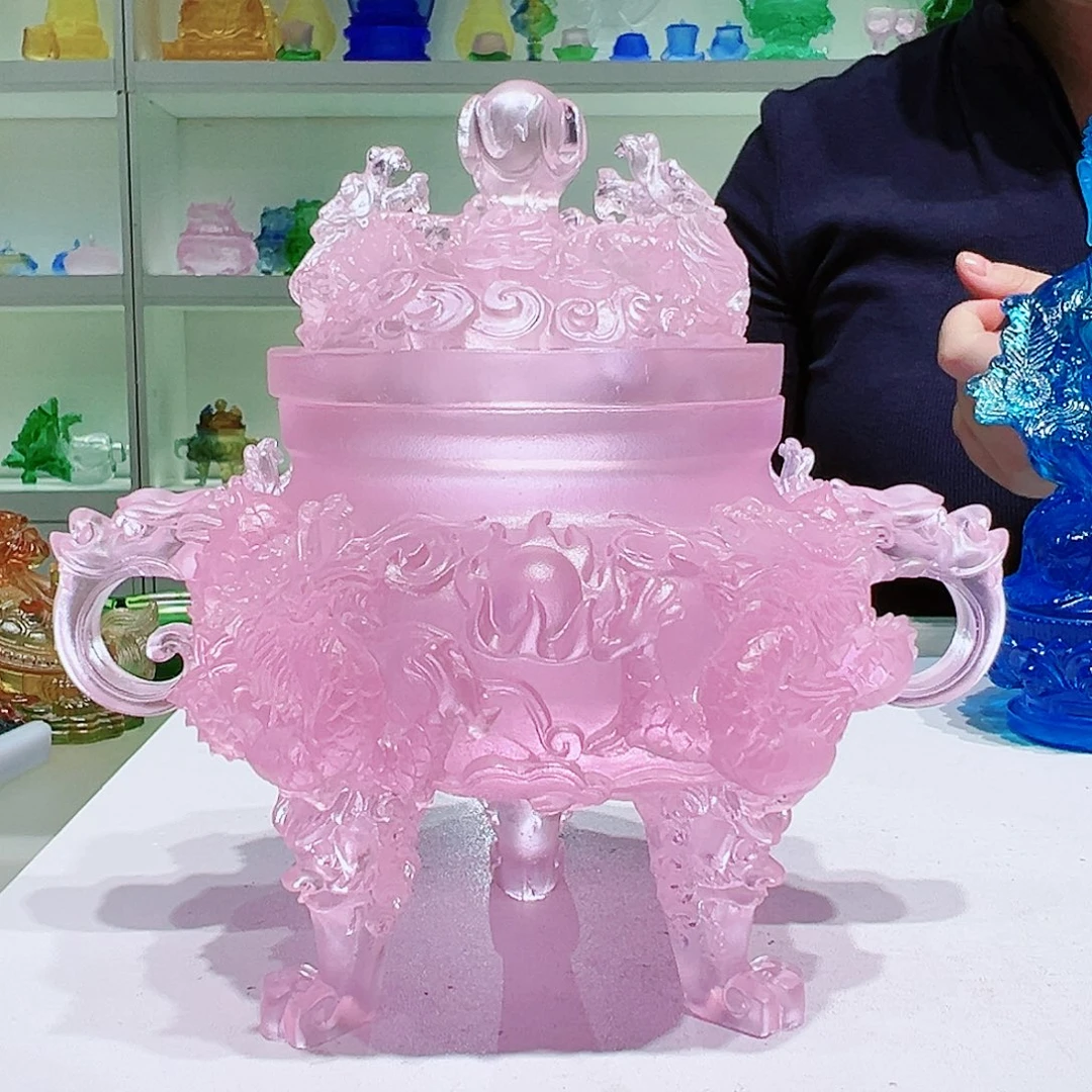 【闪购商品】手工艺品琉璃粉色九龙香炉