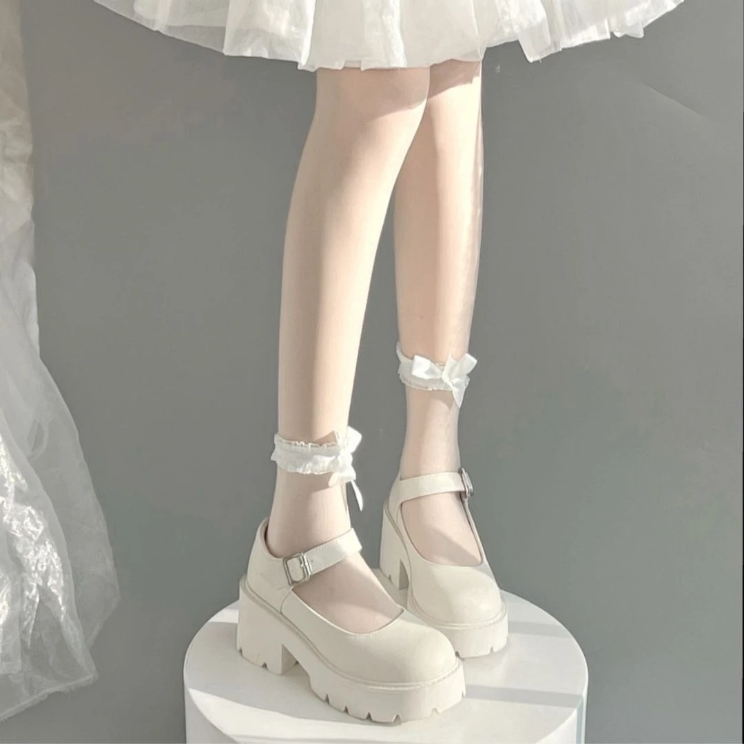 纯欲中筒袜夏季薄玻璃丝袜水晶袜蝴蝶结花边可爱网红日系甜美ins