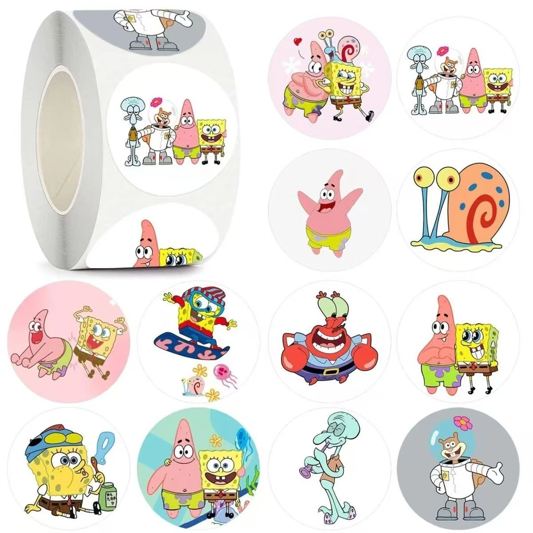 卡通海绵宝宝卷卷贴纸派大星创意可爱装饰学生奖励封口手账便签贴