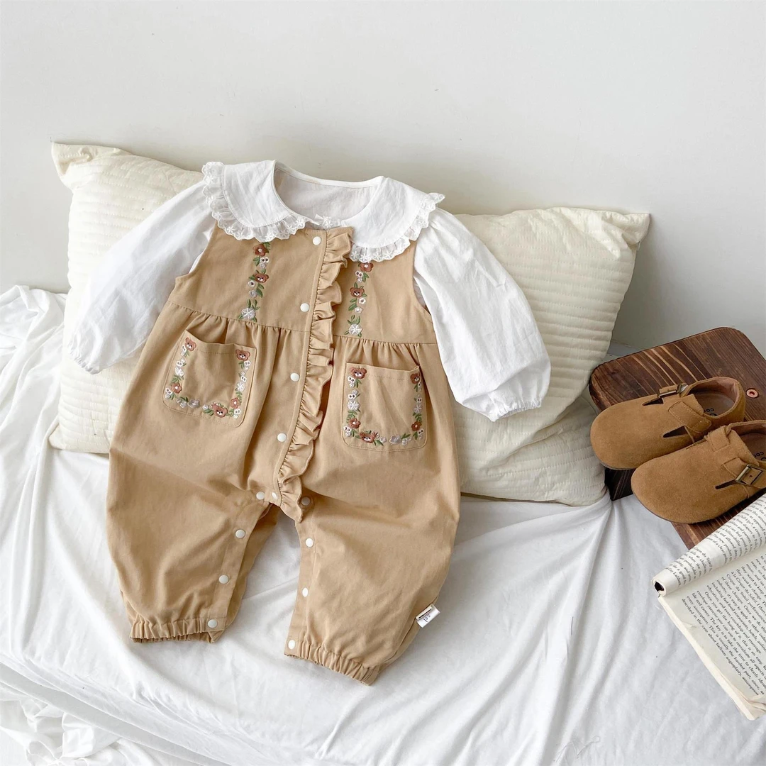 婴儿衣服新款洋气娃娃连体衣小宝宝超萌简约文艺长袖哈衣爬服