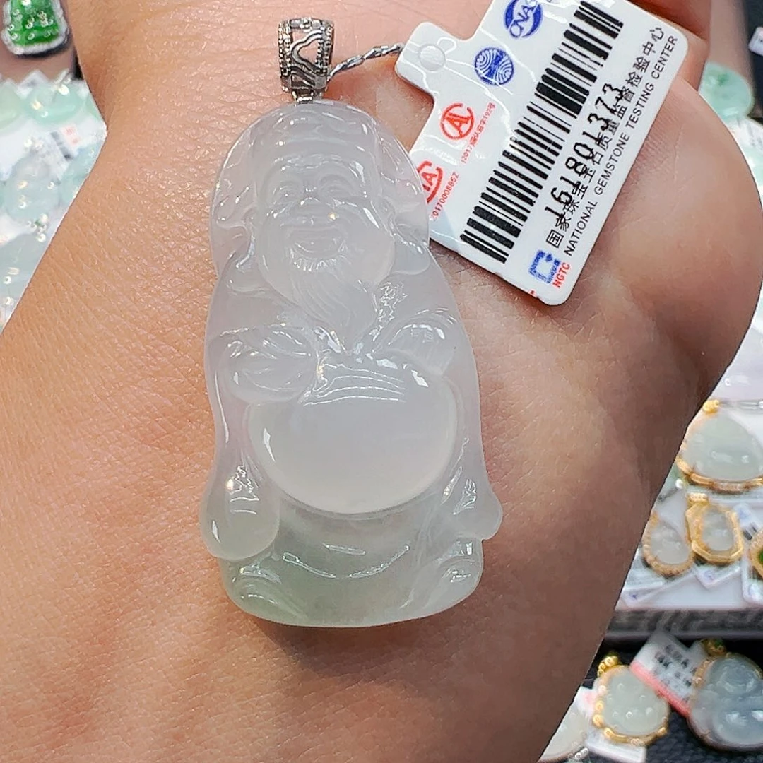 吊坠(不含链)18K金镶嵌翡翠财神爷