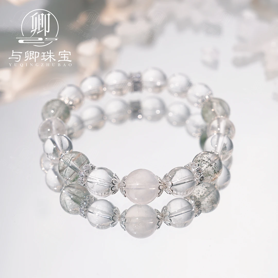 【春见B款】 绿幽灵10mm➕10mm白水晶➕雪花幽灵水晶手串