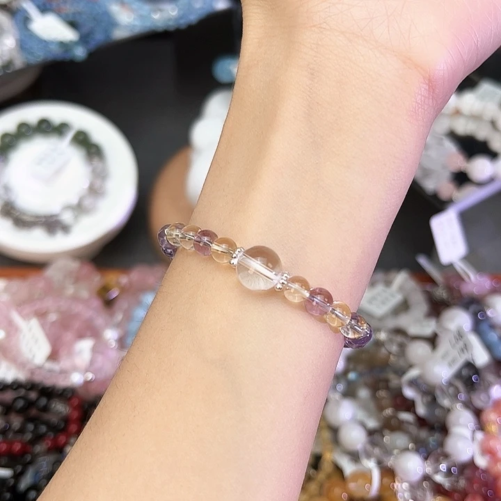 水晶手链银S925镶嵌Q2紫黄