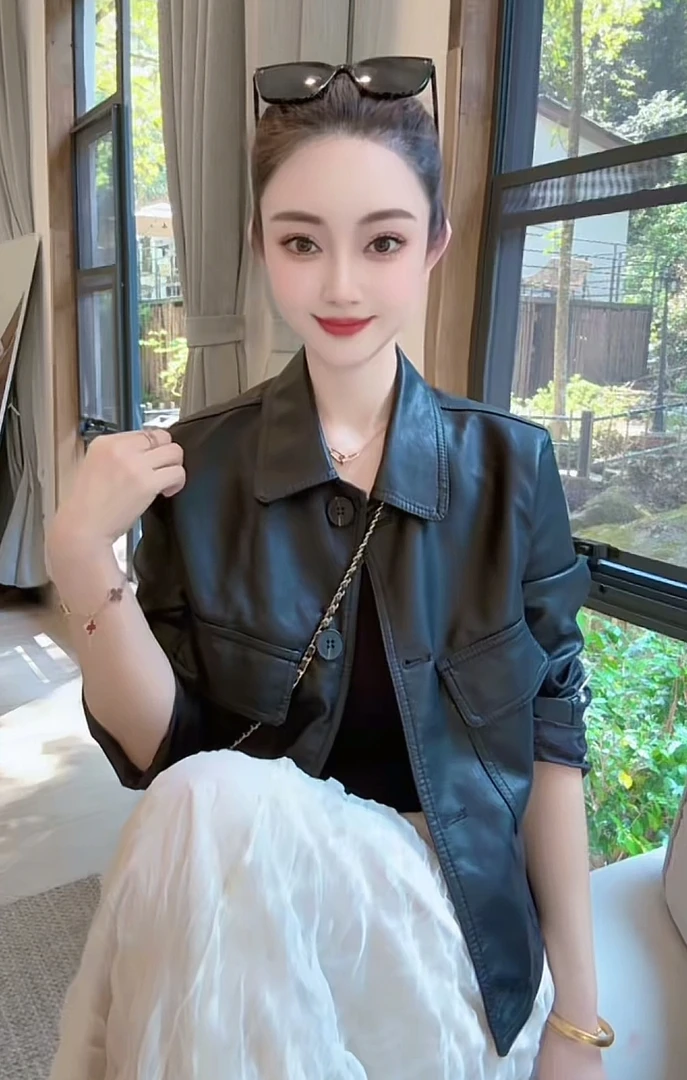 【极简主义】2319短款皮夹克外套皮衣女外套春秋百搭时尚显瘦洋气