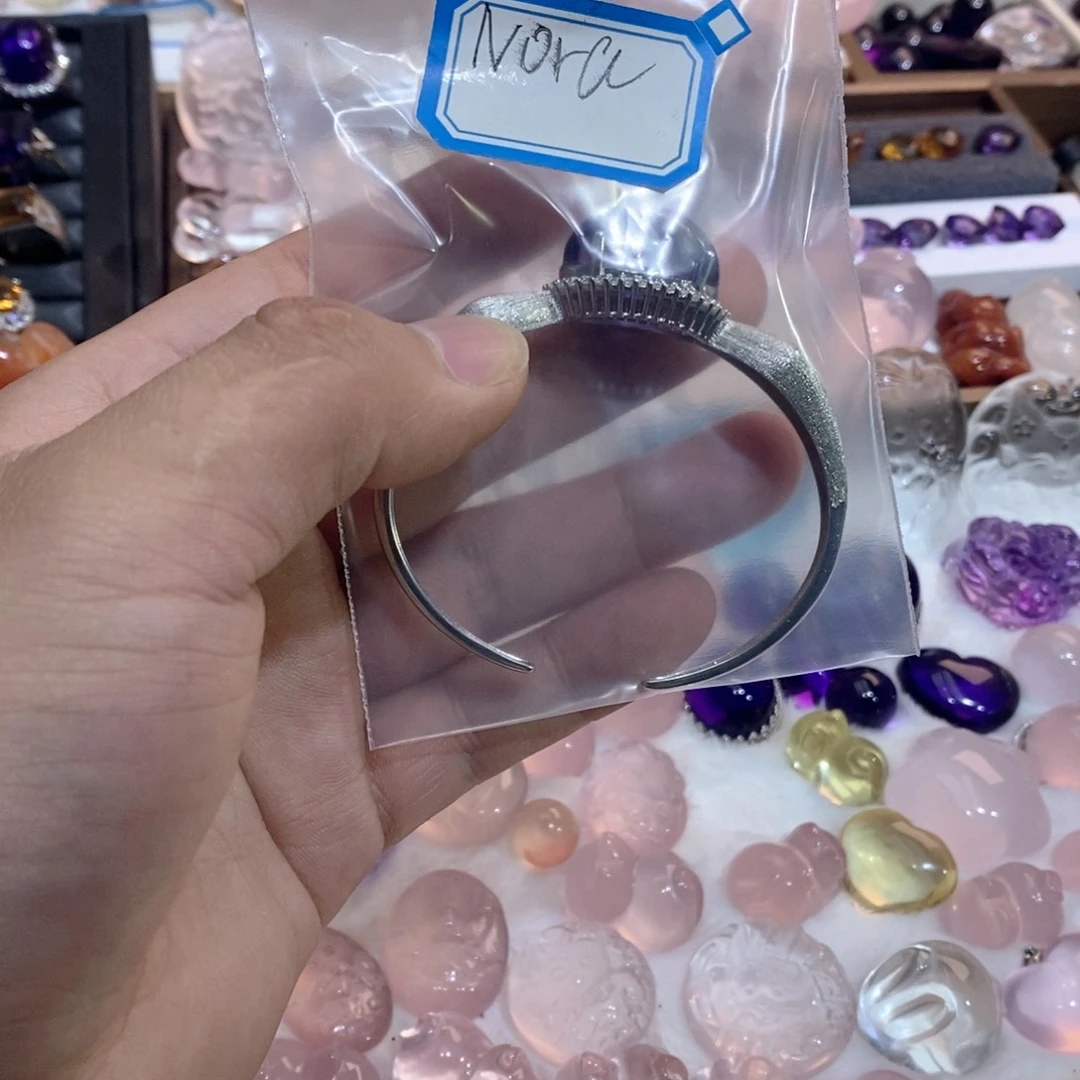 花岗石铁合金手镯s925银托