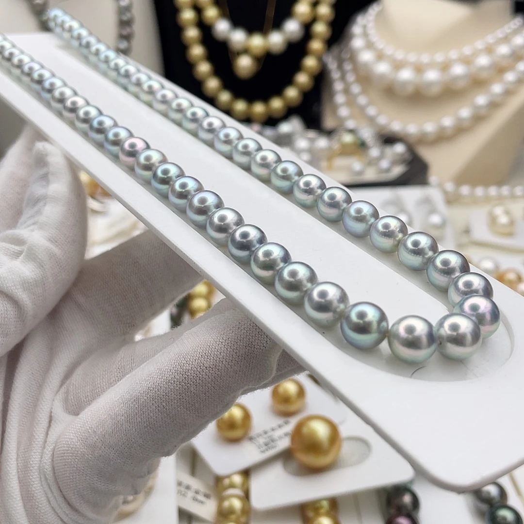 耳饰未镶嵌海水珍珠极光镜面日本海水真多麻色项链7.5-8mm