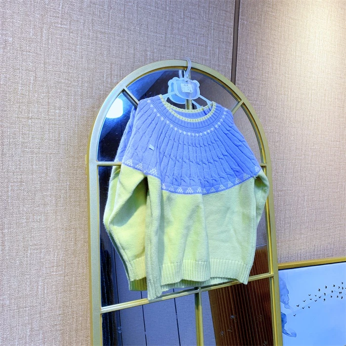 AB183  宝宝黄色拼接针织毛衣套头上衣