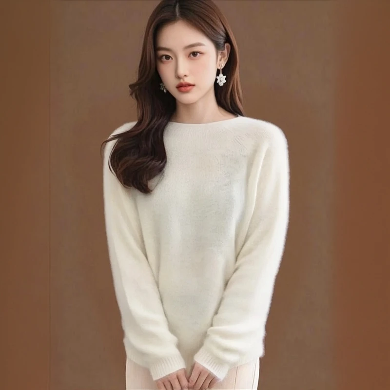 【开心专属】工厂原单羊绒拉绒百搭随意女士秋冬纯色圆领5309901