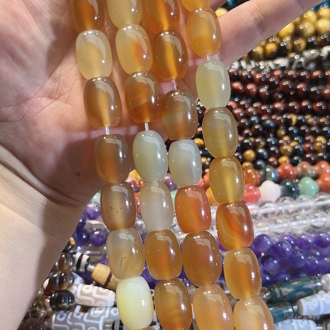 合金玛瑙/玉髓珠宝半成品荔枝冻桶珠一条13x18mm