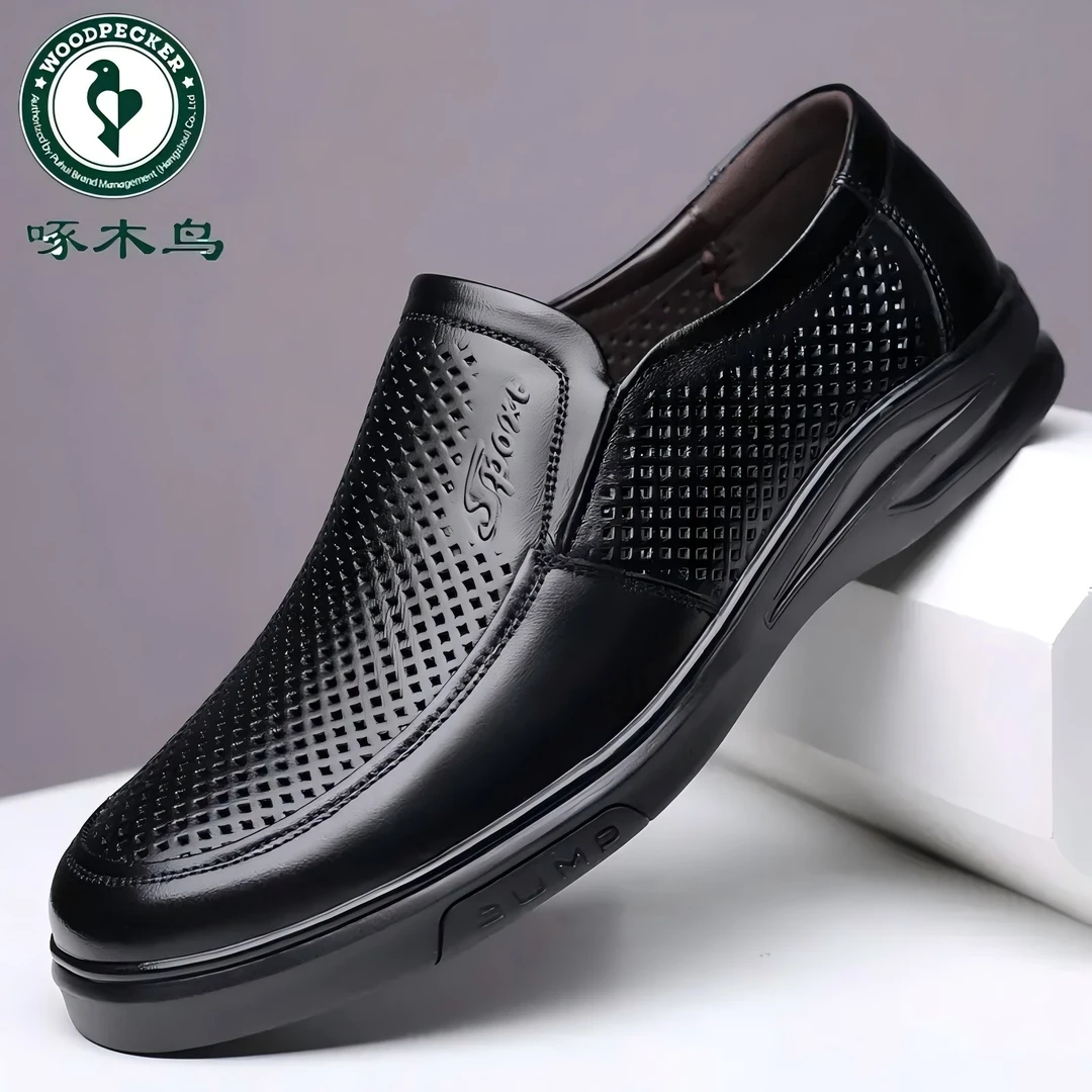 啄木鸟凉鞋男夏季真皮休闲皮鞋男士透气软底商务皮凉鞋软底爸爸鞋