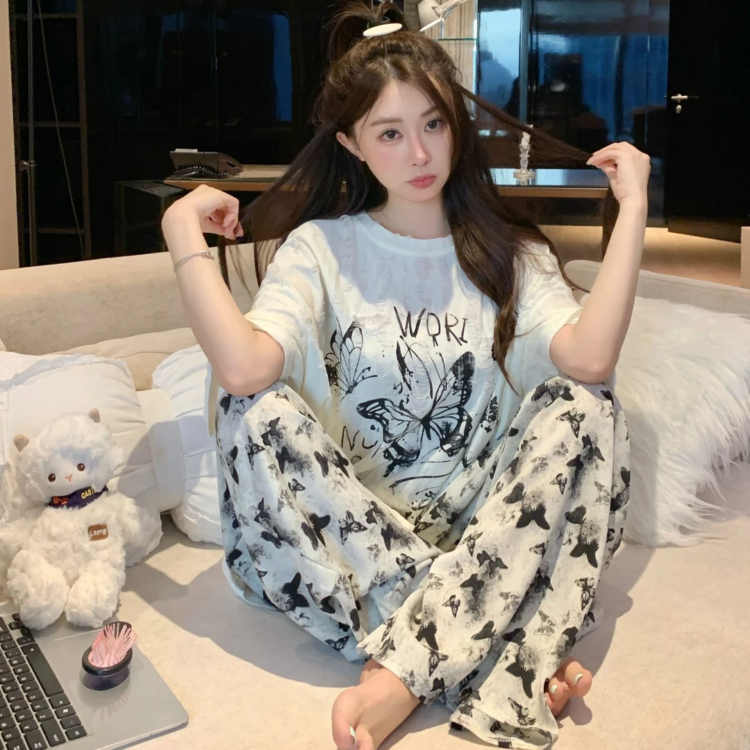 睡衣三件套夏季女款带胸垫一体防凸点可外穿大码凉感家居服