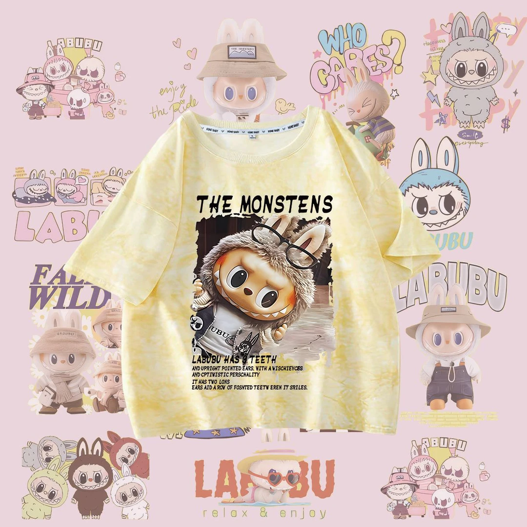 潮流labubu夏季纯棉儿童短袖可爱洋气女童短袖休闲百搭男童短袖t
