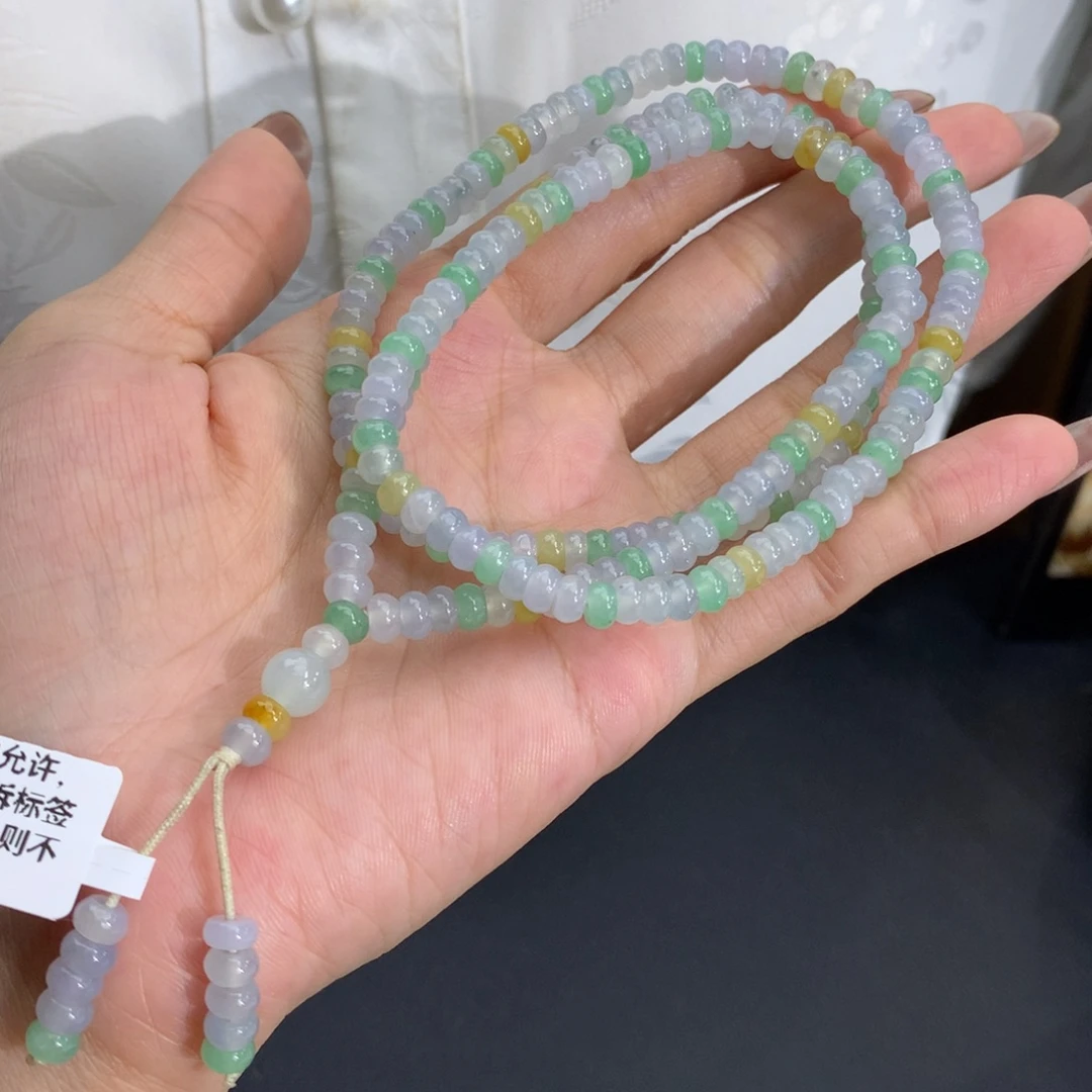 翡翠未镶嵌手串卡5冰胶多宝算盘项链