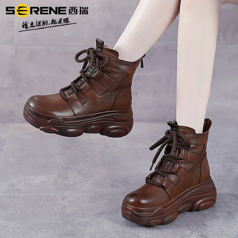 西瑞百搭厚底内增高高跟秋冬显瘦英伦风女靴马丁靴新款休闲凉靴