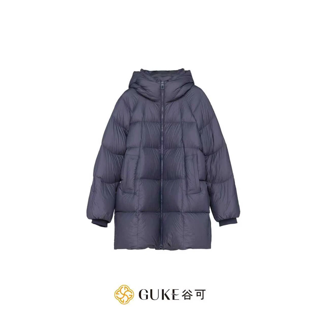 GKE/谷可TY2319连帽拉链厚款鹅绒服秋冬保暖中长款百搭女士羽绒服