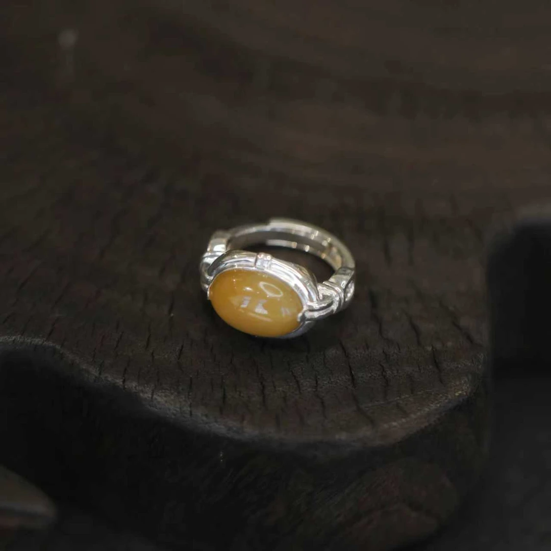 麦麦【静淇】天然和田玉糖料蛋面+925  戒指 多样性发一