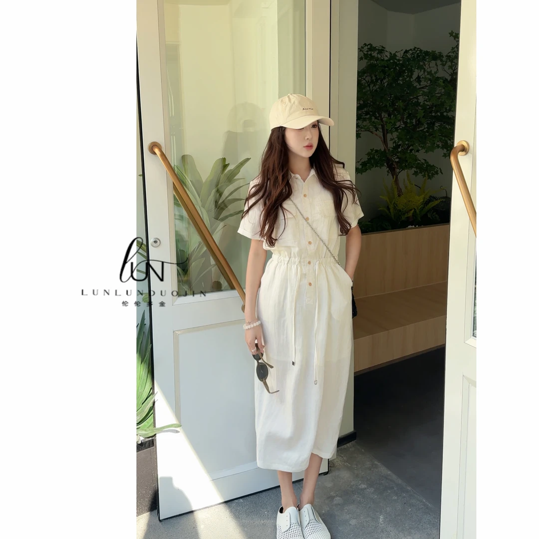 Lun/风旅铃兰/25夏季新款防晒显瘦宽松设计师款老钱风亚麻连衣裙