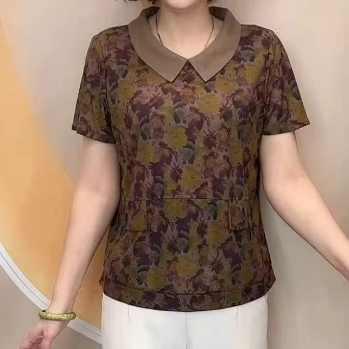 夏季翻领中老年休闲洋气妈妈衬衫