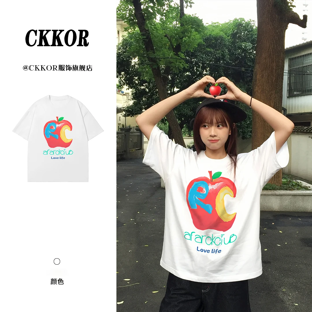 CKKOR新款夏季纯棉圆领短袖女t恤韩系少女学院风休闲宽松显瘦上衣