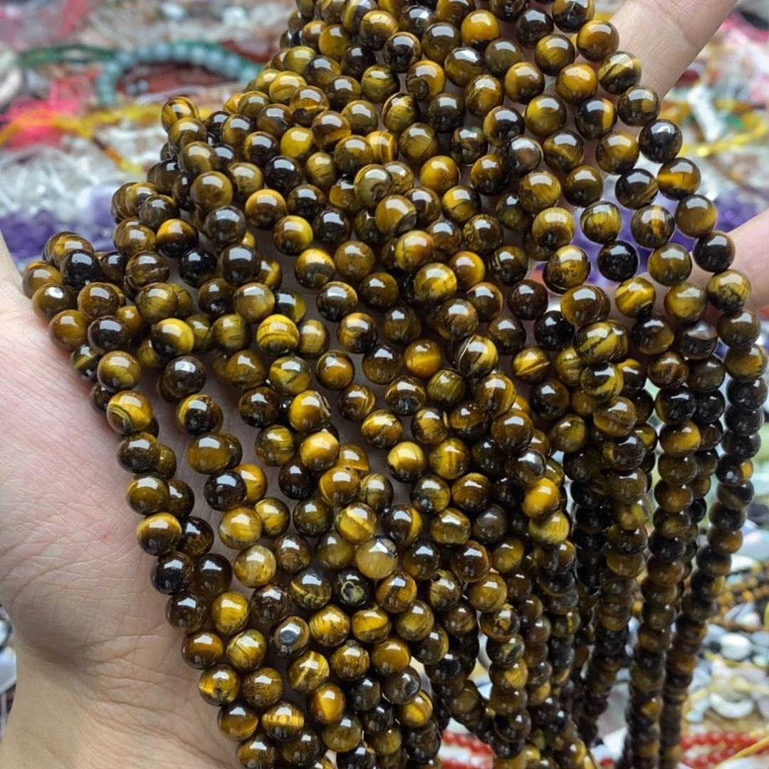 玛瑙/玉髓未镶嵌珠宝半成品一条天然6.7mm黄虎眼石圆珠