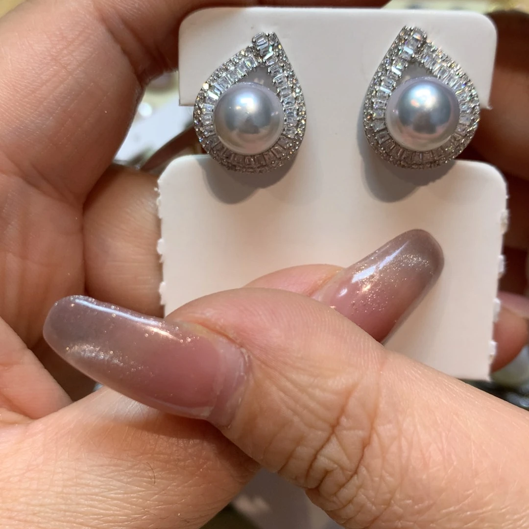 海水珍珠耳饰银S925镶嵌