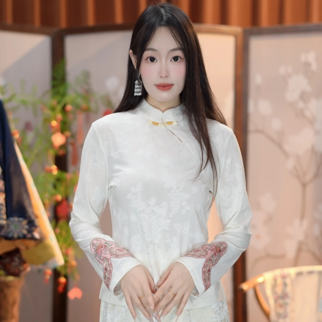 《花中仙-打底衫》2025新中式国风提花女士百搭打底衫
