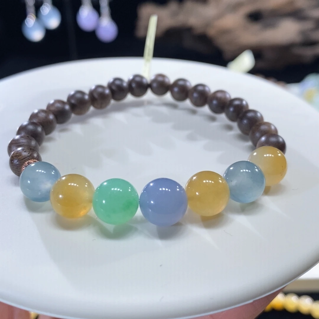 翡翠未镶嵌颈饰翡翠浓彩多宝手串8+mm