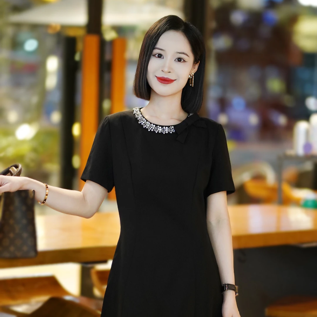 罗美拉 25年夏季新款法式优雅蝴蝶结气质高级钉珠连衣裙#660