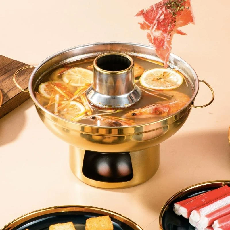 不锈钢金色泰式冬阴功锅大排档商用家用牛腩锅固体酒精炉火锅干锅