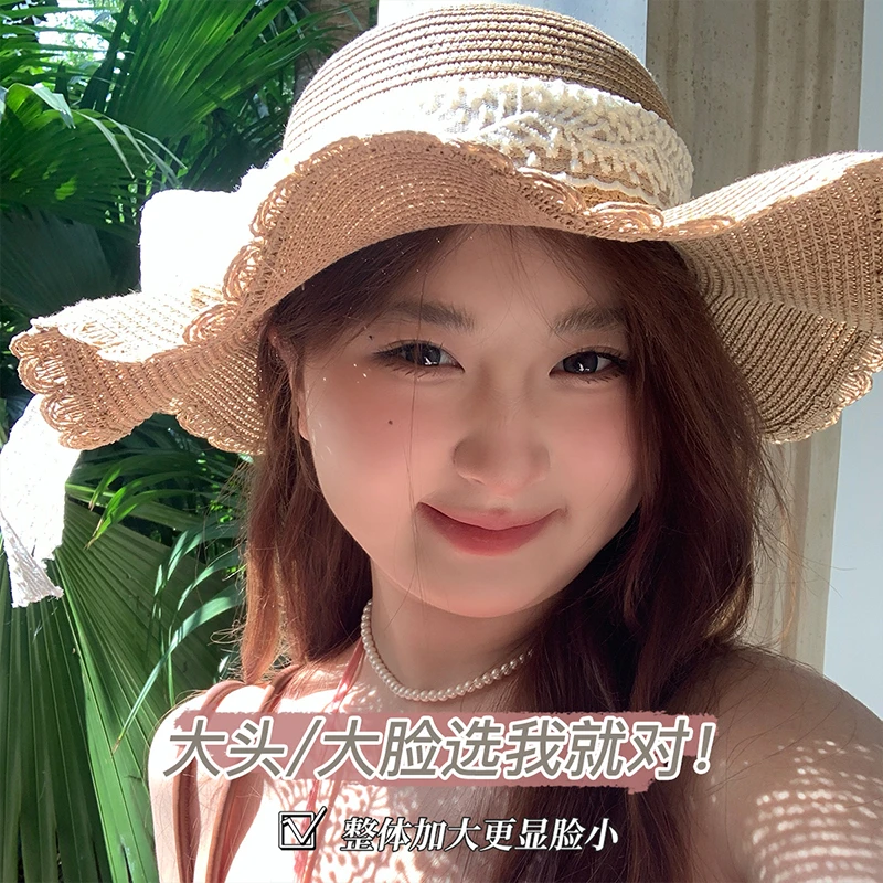 草帽夏天女显脸小帽子编织渔夫帽大帽檐防晒遮阳帽太阳帽
