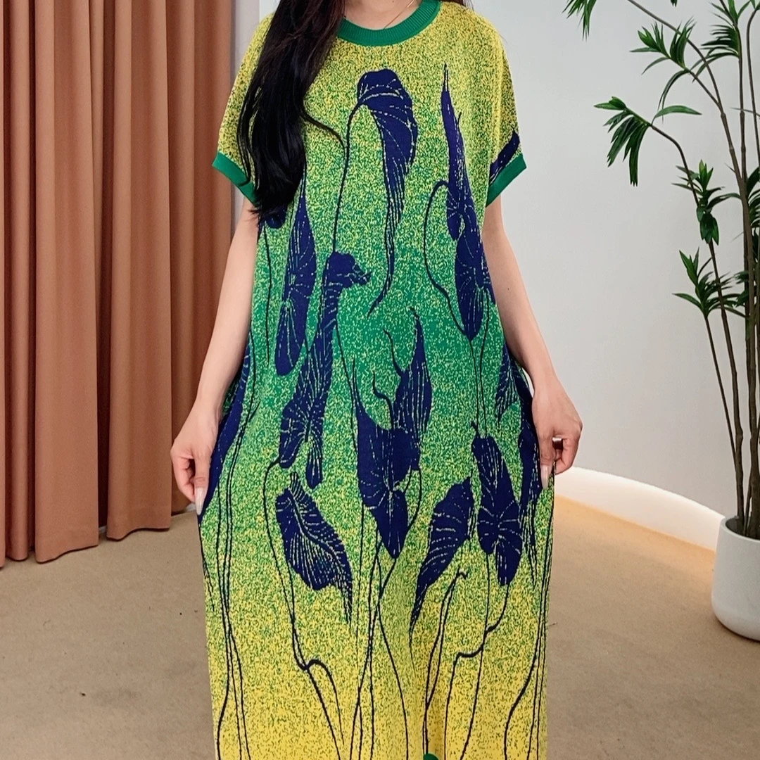 014号女装复古夏季气质优雅印花连衣裙显瘦气质大摆裙长款时尚