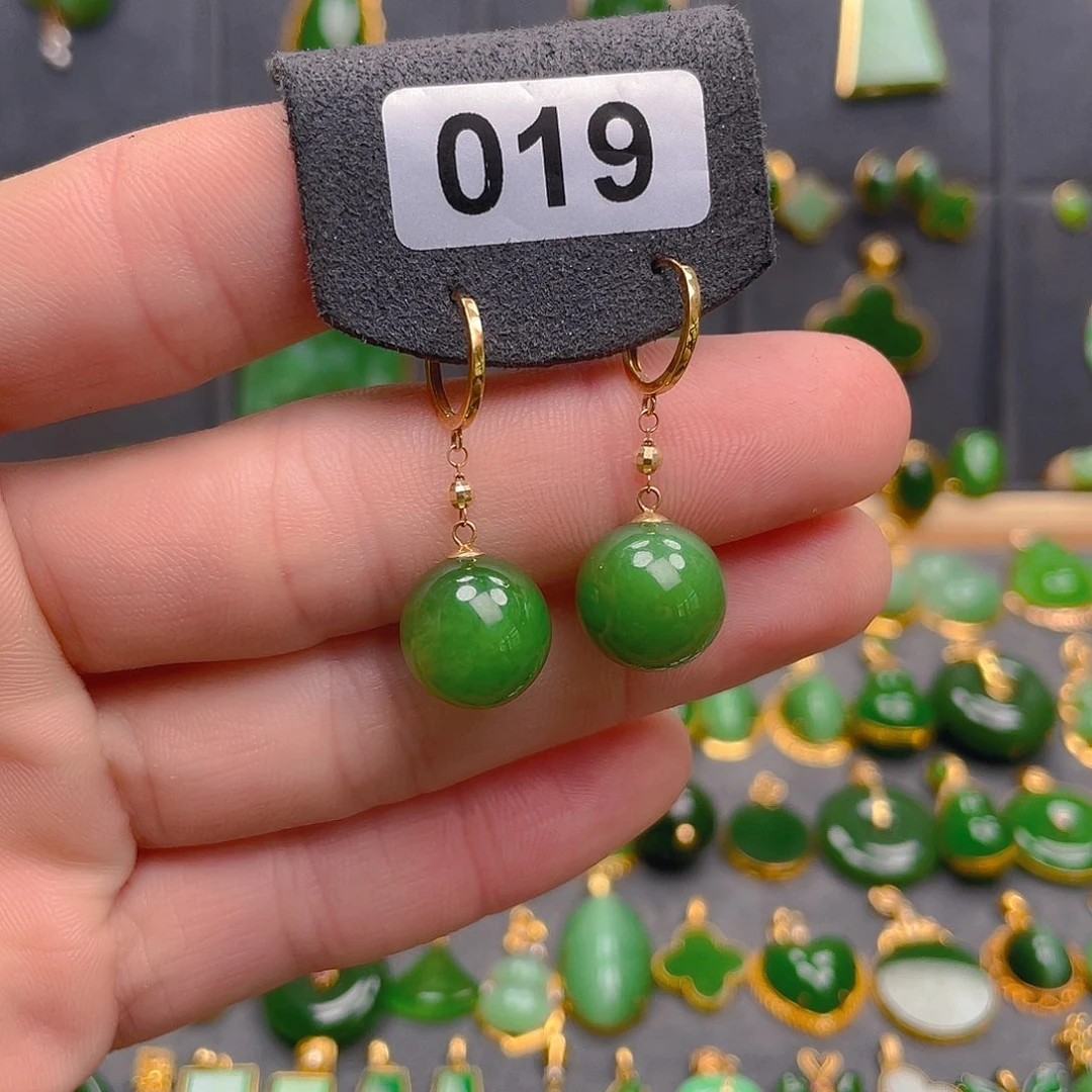 和田玉（碧玉）18K金镶嵌耳饰019