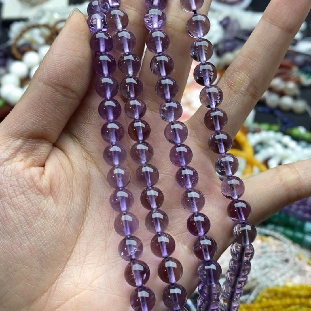 未镶嵌玛瑙/玉髓珠宝半成品一条纯天然玻利维亚紫水晶圆珠8mm
