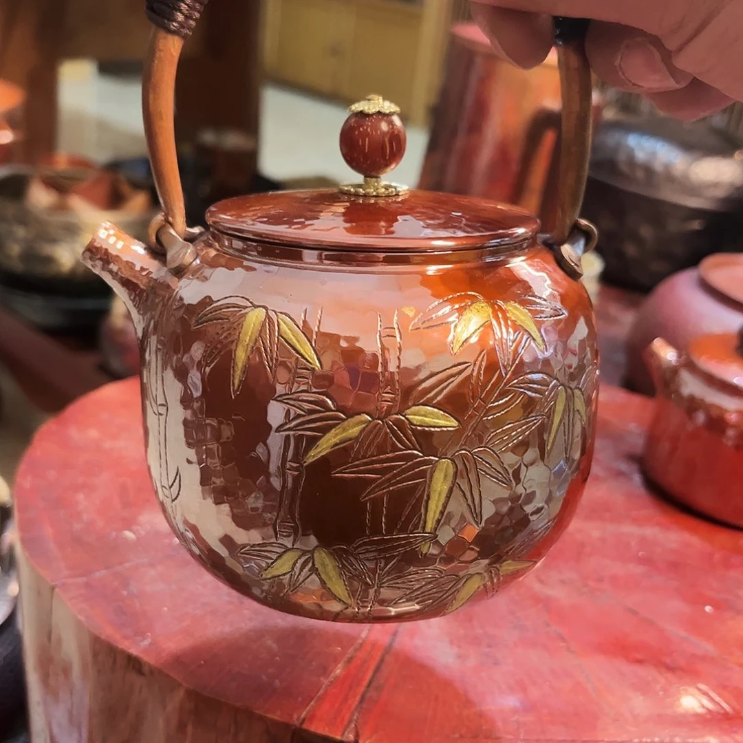 紫铜竹子錾刻壶手工锻打工艺500